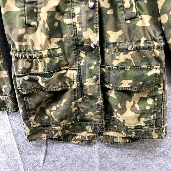 GAP Camo Utility Jacket Womens XS Drawstring Waist Outdoors Canvas Mid Length - Picture 4 of 9